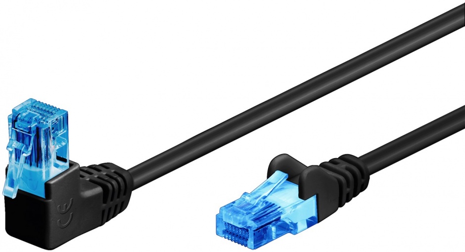 Imagine Cablu de retea cat 6A UTP cu 1 unghi 90 grade 5m Negru, Goobay G51532